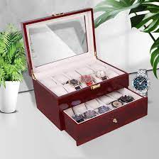 Photo 1 of Nisorpa Wood Watch Box 20 Slots Glass Top Mens Watch Display Case Watch Box Organizer For Men Women Jewelry Storage Case With 20 Removable Soft Cushions Collection Boxes