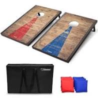 Photo 1 of GoSports Classic Cornhole Set with Rustic Wood Finish  Includes 8 Bags Carry Case and Rules  3x2