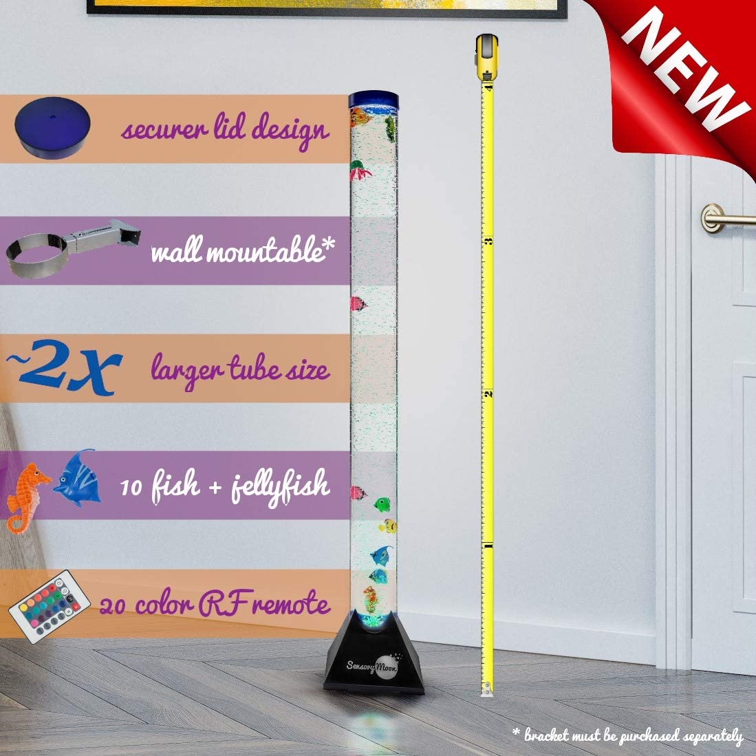 Photo 1 of SensoryMoon 39 ft Bubble Tube Floor Lamp w 10 Fish 20 Color Remote and Tall Water Tower Tank is Best LED Aqua Night Light for Kids Bedroom Autism or Fake Aquarium Column Stand for Living Room Decor