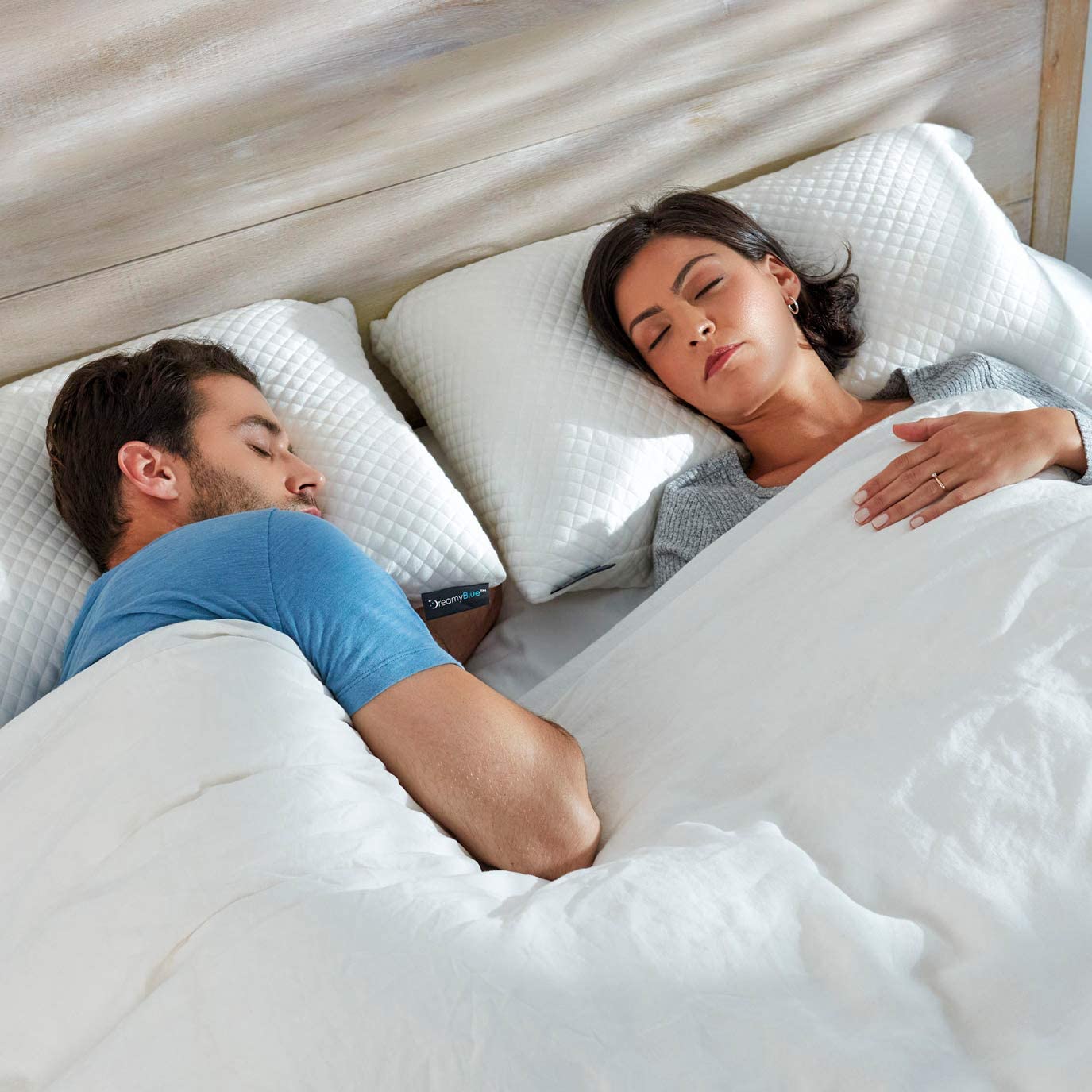 Photo 1 of DreamyBlue Premium Pillow for Sleeping  Shredded Memory Foam Fill Adjustable Loft Washable Cover from Bamboo Derived Rayon  for Side Back Stomach Sleepers  CertiPURUS Certified