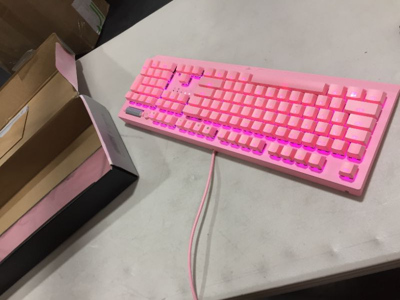 Photo 2 of Razer BlackWidow V3 Mechanical Gaming Keyboard Green Mechanical Switches  Tactile and Clicky  Chroma RGB Lighting  Compact Form Factor  Programmable Macro Functionality  Quartz Pink