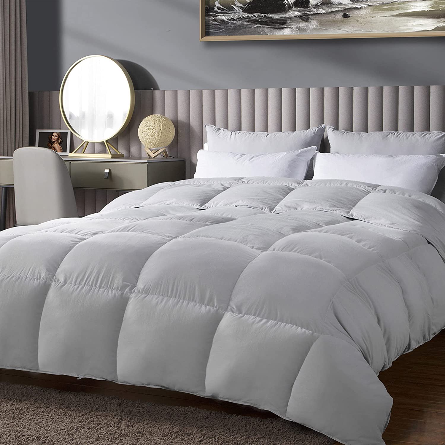 Photo 1 of WarmKiss Premium All Season Down Comforter King Size Duvet Insert Noiseless Tencel Traceable Down Filling Gift Sleep Mask and Comforter Storage Bag
