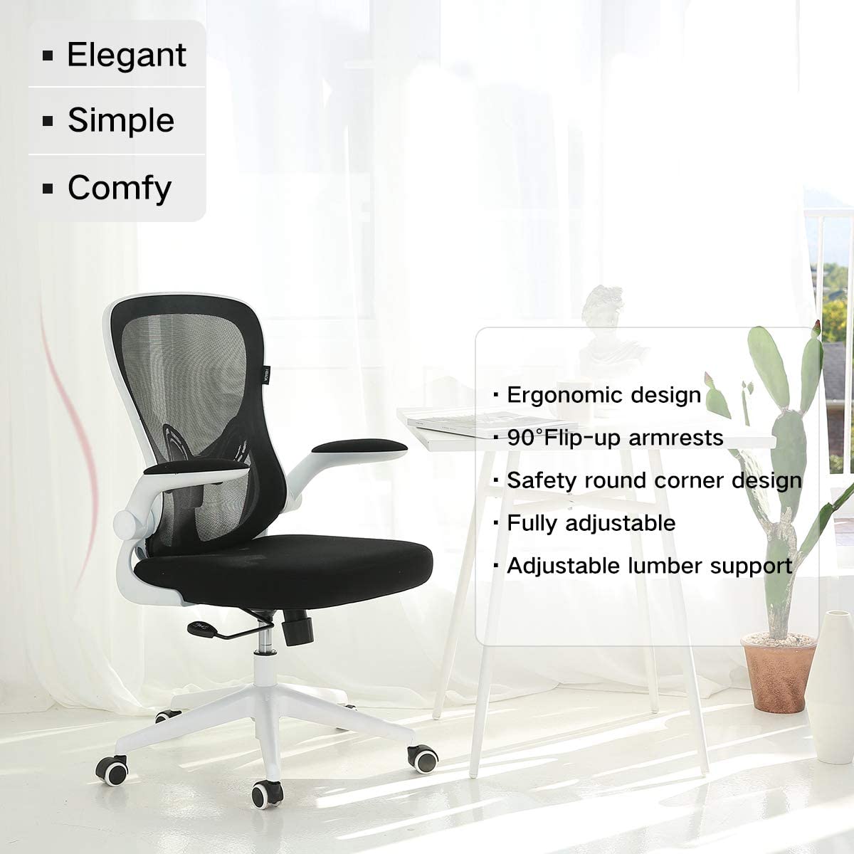 Photo 1 of Hbada Office Chair Ergonomic Desk Chair Computer Mesh Chair with Lumbar Support and Flipup ArmsWhite