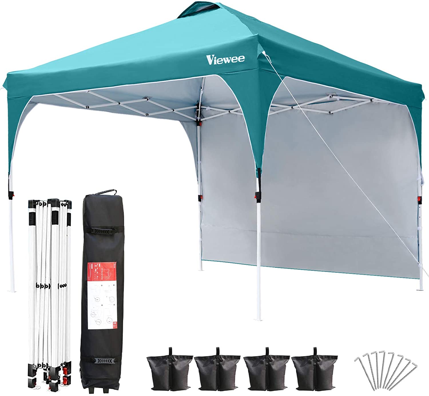 Photo 1 of Viewee Canopy Tent with Side Wall 10 x 10 AntiUV Popup Canopy Impermeable Shelter Canopy Adjustable Height Outdoor Tent with Wheeled Carrying Bag and 4 Fixed Sandbags