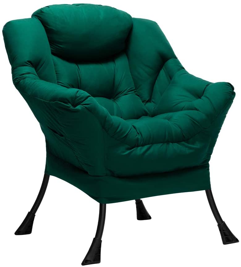 Photo 1 of HollyHOME Modern Velvet Fabric Lazy Chair Accent Contemporary Lounge Chair Single Steel Frame Leisure Sofa Chair with Armrests and A Side Pocket Thick Padded Back Green