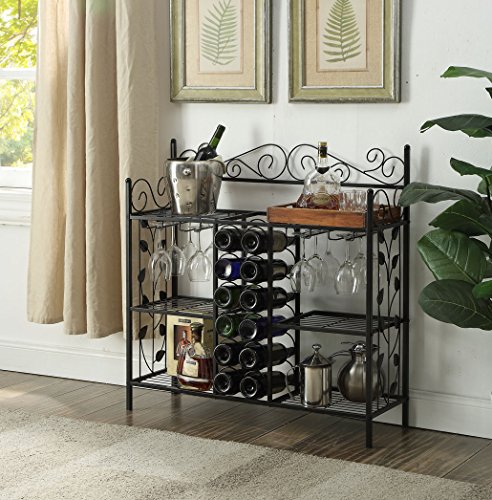 Photo 1 of Black Metal Six 6 Shelf Kitchen Bakers Rack Console Table with 12 Bottles Wine Storage and 12 Glass Holder 736313997323