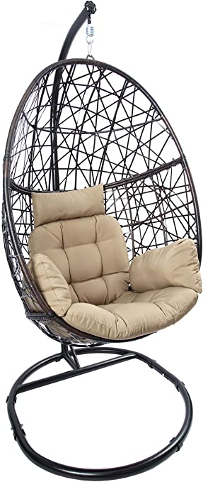 Photo 1 of Luckyberry Egg Chair Outdoor Indoor Wicker Tear Drop Hanging Chair with Stand