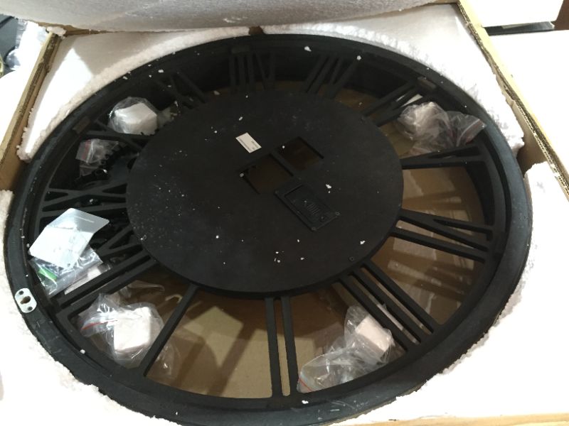 Photo 2 of Glitzhome 267 D Large Decorative Wall Clock with Roman Numerals WoodenMetal Vintage Industrial Oversized Rustic Battery Operated Clocks with Moving Gears for Home Office School