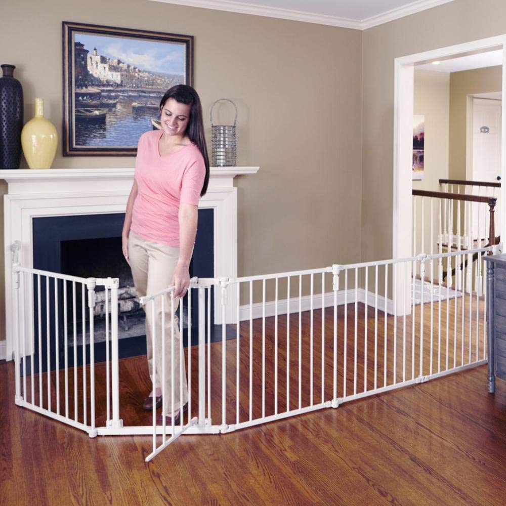 Photo 1 of Toddleroo by North States 3 in 1 Metal Superyard 144 long extra wide baby gate barrier or play yard Hardware or freestanding 6 panels 10 sqft enclosure 30 tall Taupe
