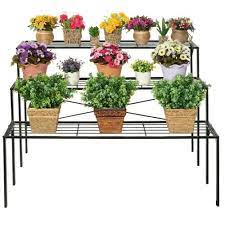 Photo 1 of MyGift Large Modern Black Metal 3 Tier Shelf Flower Plant Display Stand Rack  Freestan