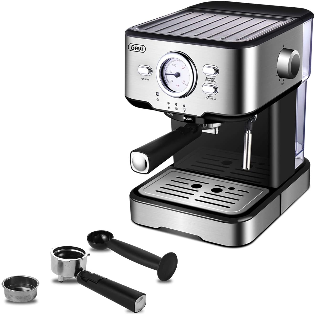 Photo 1 of Gevi Espresso Machine 15 Bar Coffee Machine with Foaming Milk Frother Wand for Espresso Cappuccino Latte and Mocha Steam Espresso Maker For Home Barista Adjustable Milk Frothing and Double Temperature Control System Stainless Steel 1100W