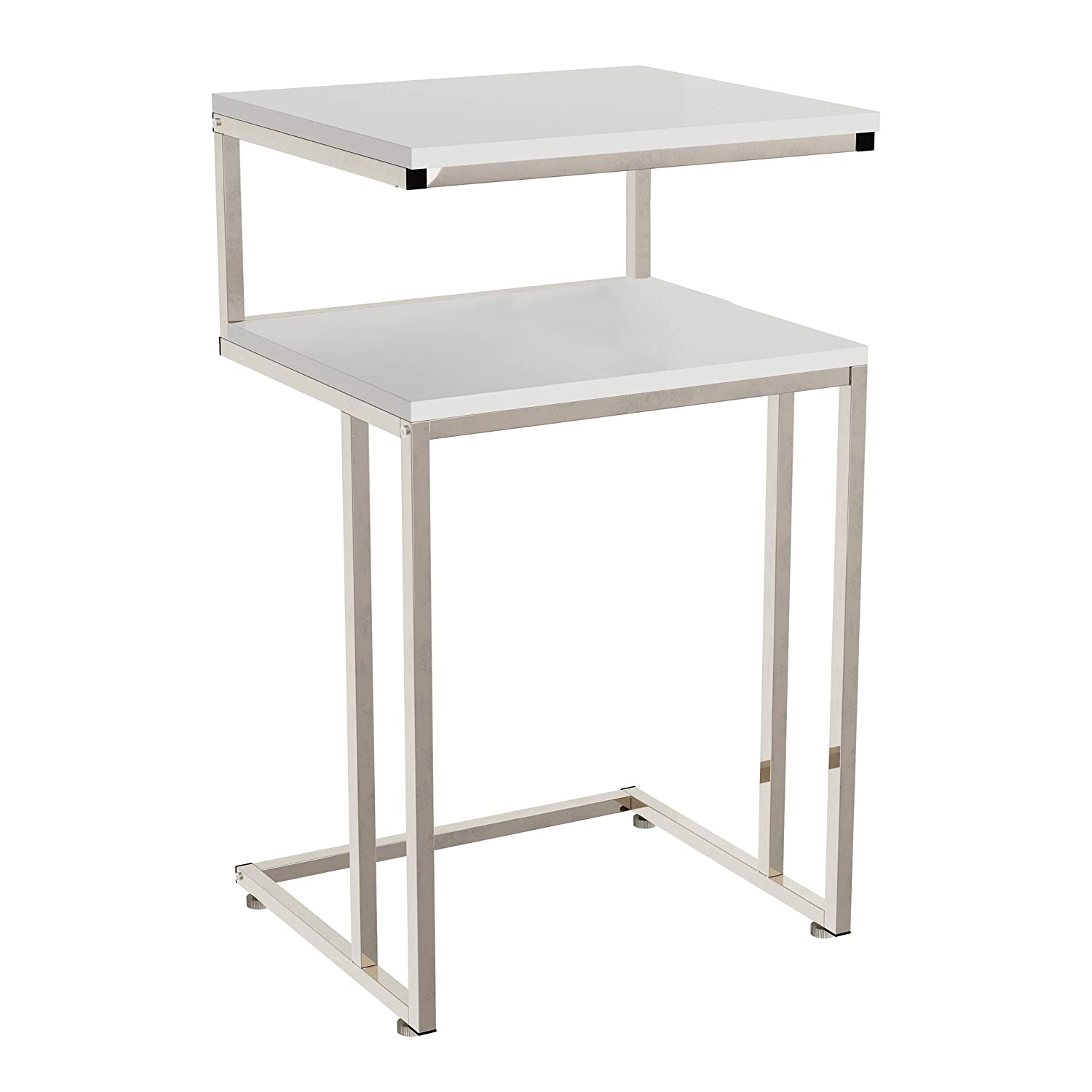 Photo 1 of TwoTier End Table C Shaped Sofa Side Table with Two Shelves Contemporary Style Chrome Metal Stand for Living Room or Bedroom by Lavish Home GOLD