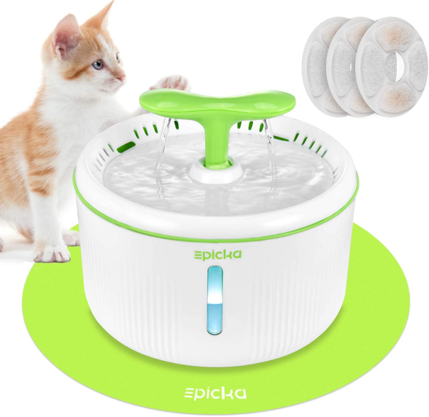 Photo 1 of EPICKA Sprout Pet Fountain 2L67oz Cat Water Fountain with LED Indicator Quiet Pump 3 TripleAction Filters and 1 Silicone Mat BPAFree Automatic Dog Water Dispenser