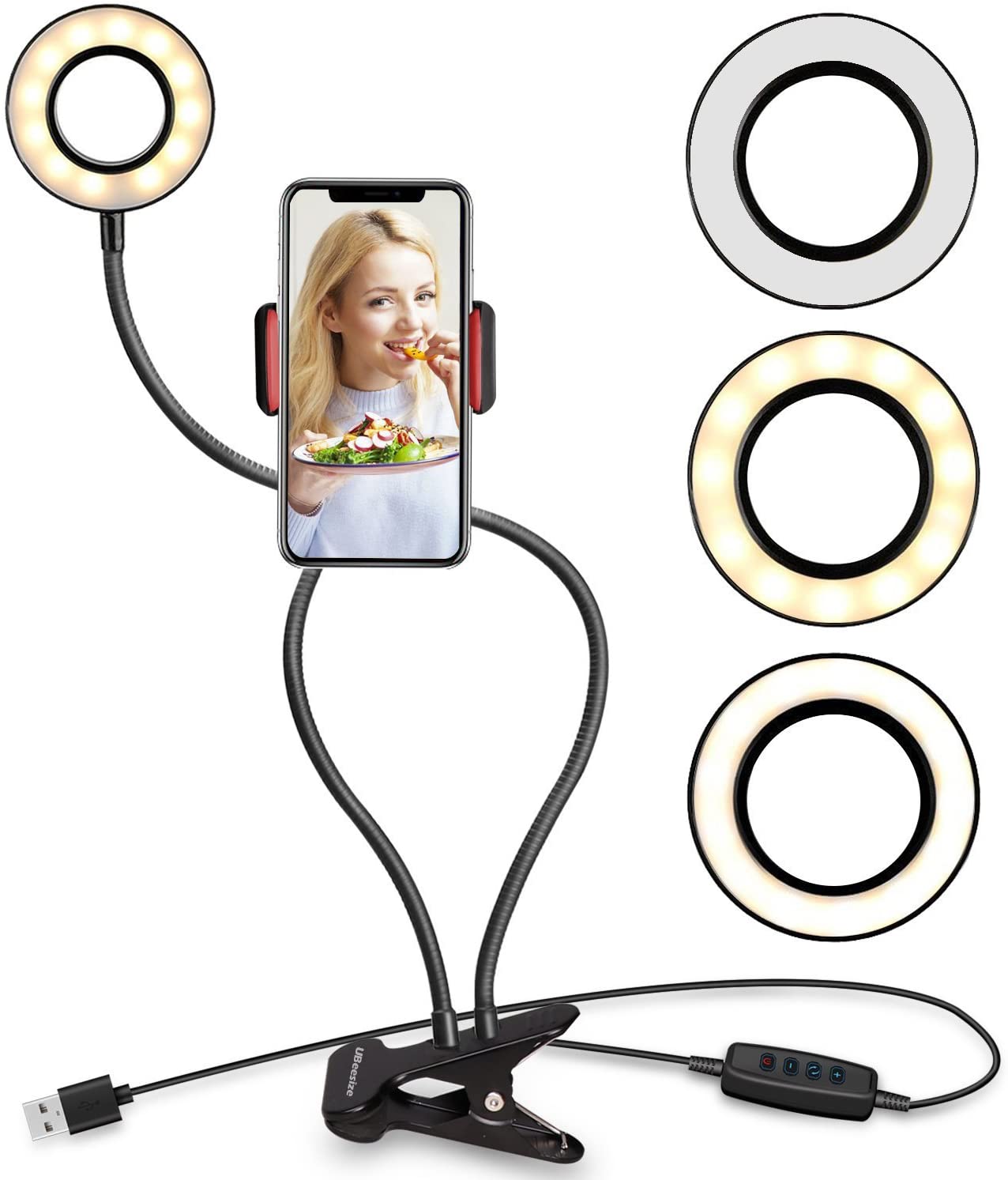 Photo 1 of UBeesize Selfie Ring Light with Clip On Flexible Arms with a Cell Phone Holder Stand for Live StreamsMakeup