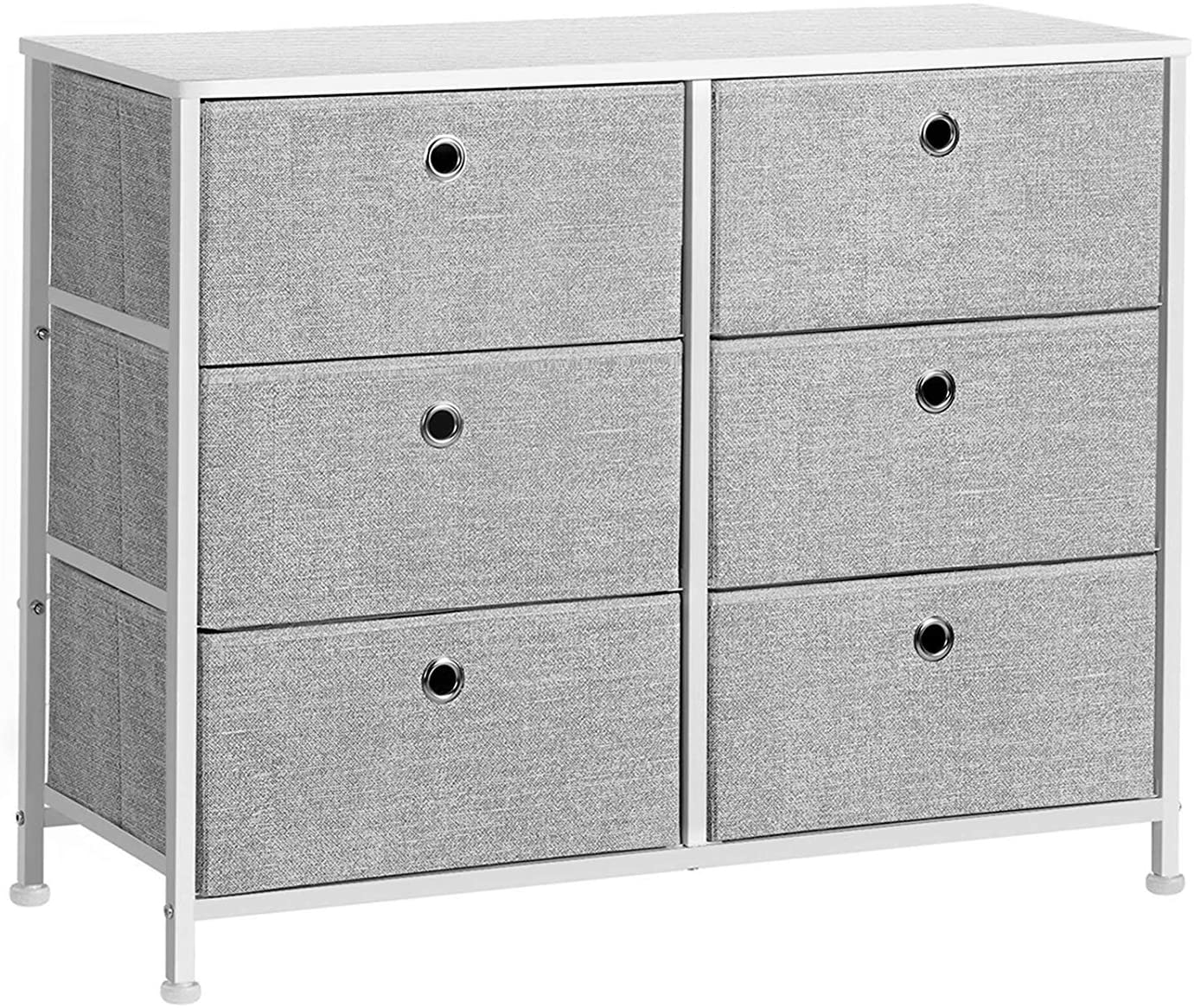 Photo 1 of SONGMICS 3Tier Closet Drawer Storage Dresser with 6 Easy Pull Fabric Drawers and Wooden Tabletop for Closet Nursery Dorm Room 315 x 118 x 248 Inches Light Gray and White ULTS23W