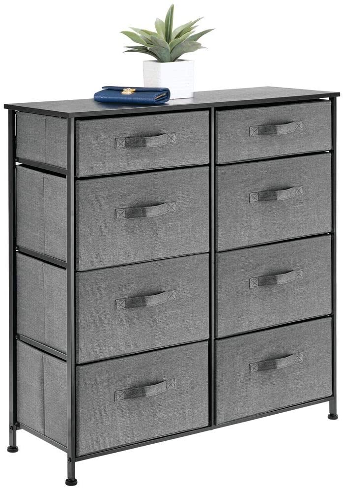 Photo 1 of mDesign Storage Dresser Furniture Unit  Tall Standing Organizer for Bedroom Office Living Room and Closet  8 Slim Drawer Removable Fabric Bins  Charcoal Gray