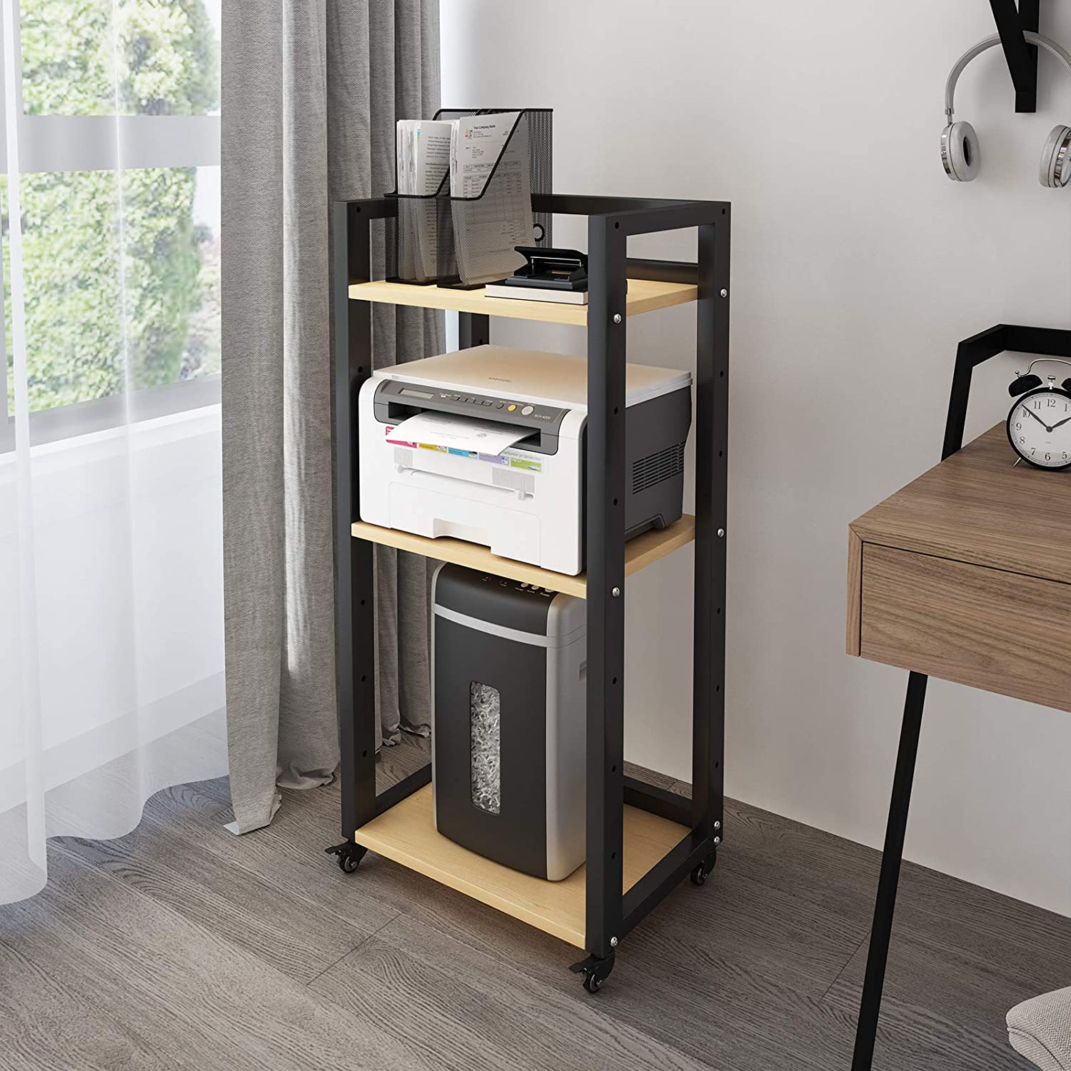 Photo 1 of Natwind 3Tier FloorStanding Printer Stand with Wheels Host Stand Home Office Storage Shelf Document Organizer Table Large Size MultiPurpose Shelf for Office RETRO STYLE different color from default picture