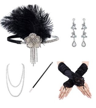 Photo 1 of Xuhan 1920s Flapper Costume Accessories Set for Women Headband Earrings Necklace Gloves Cigarette Holder