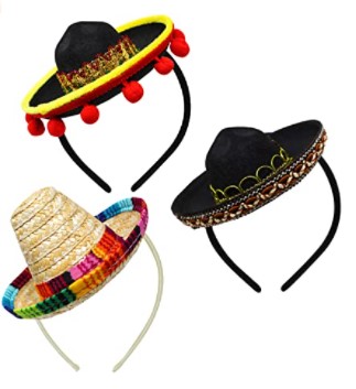 Photo 1 of 3 PCs Cinco De Mayo Fiesta Fabric and Straw Sombrero Headbands Party Costume for Fun Fiesta Hat Party Supplies Luau Event Photo Props Mexican Theme Decorations Dia De Muertos and Party Favors