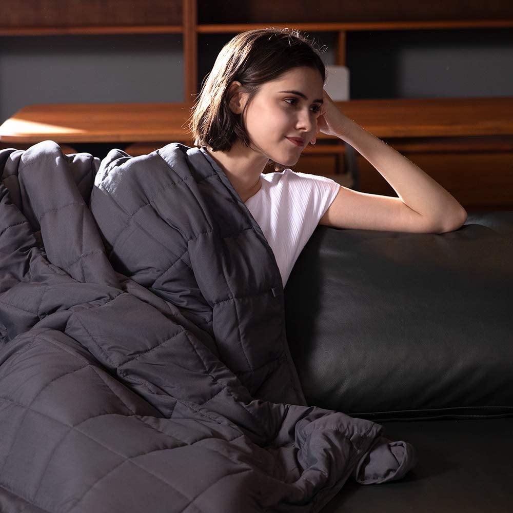 Photo 1 of Syrinx Cooling Weighted Blankets 15lbs 60x80 Dark Grey Queen Size for Adults Soft Heavy Blanket with Glass Beads