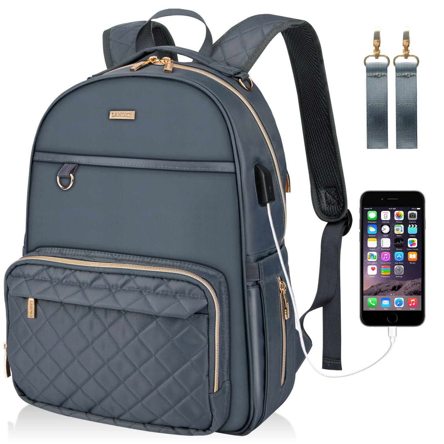 Photo 1 of Diaper Bag Backpack with Changing PadLandici Multifunction Travel Back Pack Maternity Baby Changing Bag with USB Charging Port Stroller StrapsLarge Capacity Waterproof Nappy Bags for MomGrey