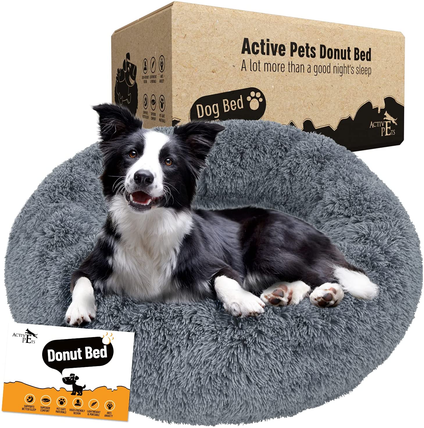 Photo 1 of Active Pets Plush Calming Dog Bed Donut Dog Bed for Small Dogs Medium  Large Anti Anxiety Dog Bed Soft Fuzzy Calming Bed for Dogs  Cats Comfy Cat Bed Marshmallow Cuddler Nest Calming Pet Bed 30inch
