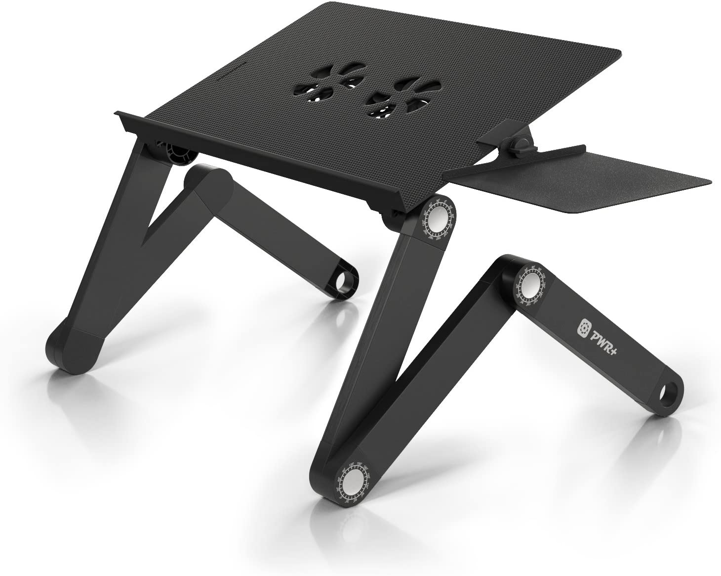 Photo 1 of Pwr Laptop Table Stand Adjustable Riser Portable with Mouse Pad Fully Ergonomic Mount Ultrabook MacBook Notebook Light Weight Aluminum Black Bed Tray Desk Book Fans Up to 17