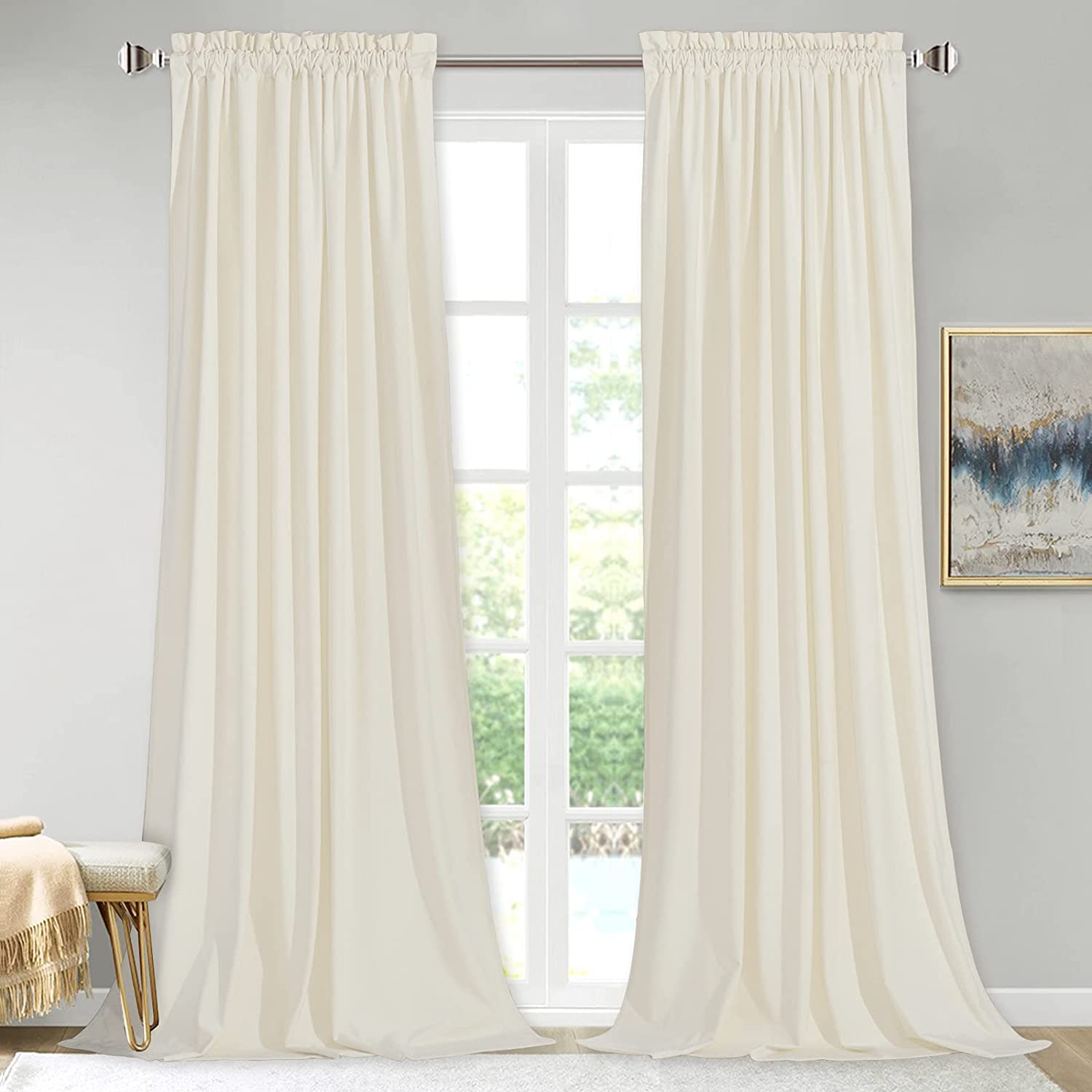 Photo 1 of StangH Thick Velvet Curtains 2 Panels Set  Light Blocking Curtains Panels Living Room Rod Pocket Drapes Extra Long High Ceiling Tall Curtains for Villa  Hall  Hospital Ivory 52 x 108 inches Long