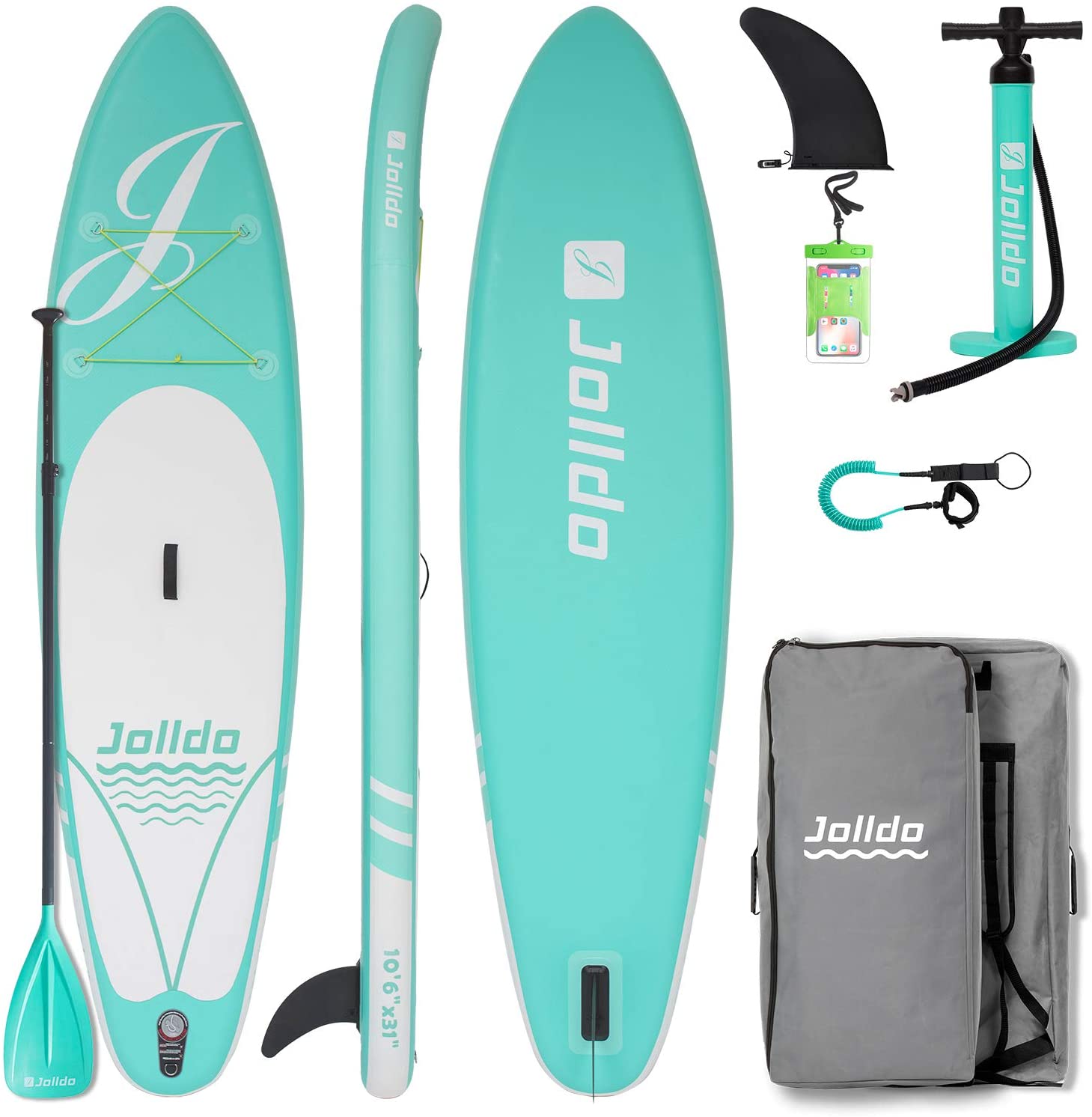 Photo 1 of jolldo Inflatable Stand Up Paddle Board 106316 Ultra Light SUP NonSlip Deck w Paddle Pump Backpack Leash Waterproof Case Repair kit