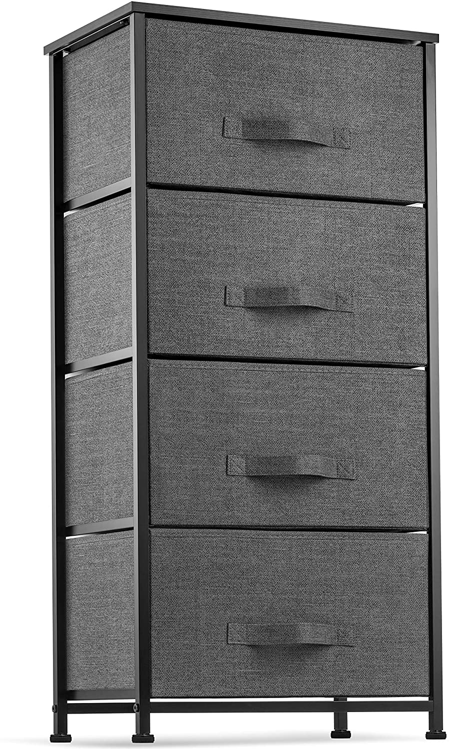 Photo 1 of 4 Drawer Dresser Organizer Tall Fabric Storage Tower for Bedroom Hallway Entryway Closets Nurseries Furniture Storage Chest Sturdy Steel Frame Wood Top Easy Pull Handle Textured Print Drawers