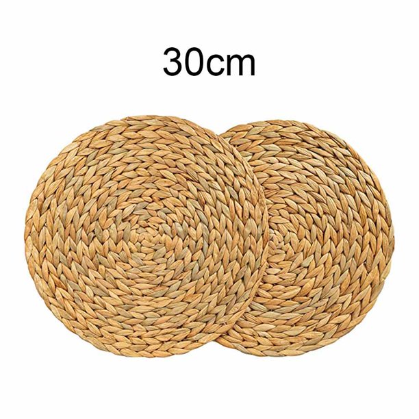 Photo 1 of Cattail Straw Round Woven Placemats Rattan Table Mats Natural Straw Mat 4 set