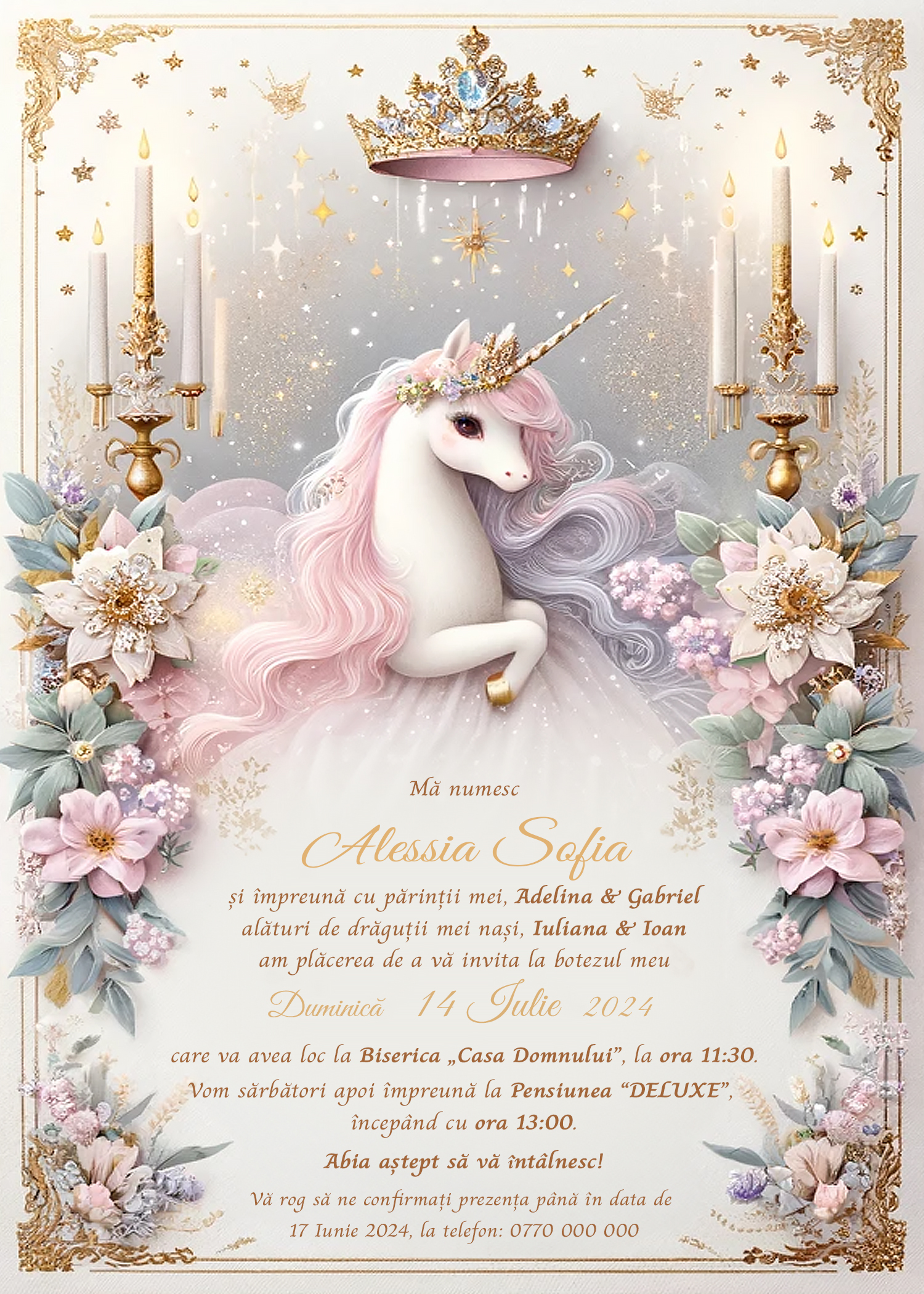 Invitație digitală The Unicorn botez