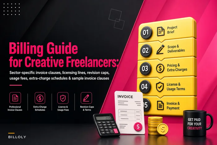 Billing playbook for creative freelancers: invoice clauses for revisions, licensing and usage fees