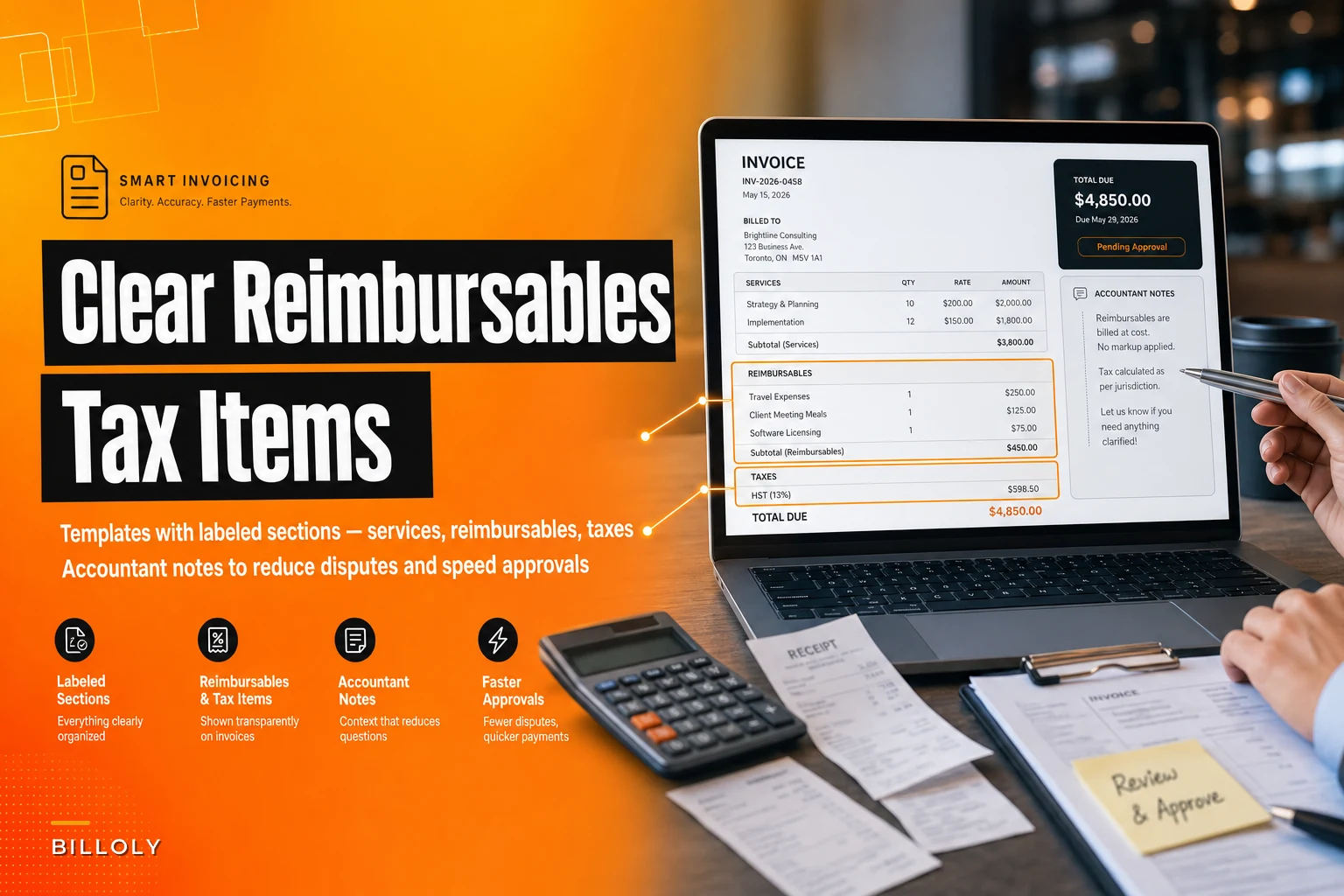 Present reimbursables and tax items on invoices clearly: templates for clients and accountants