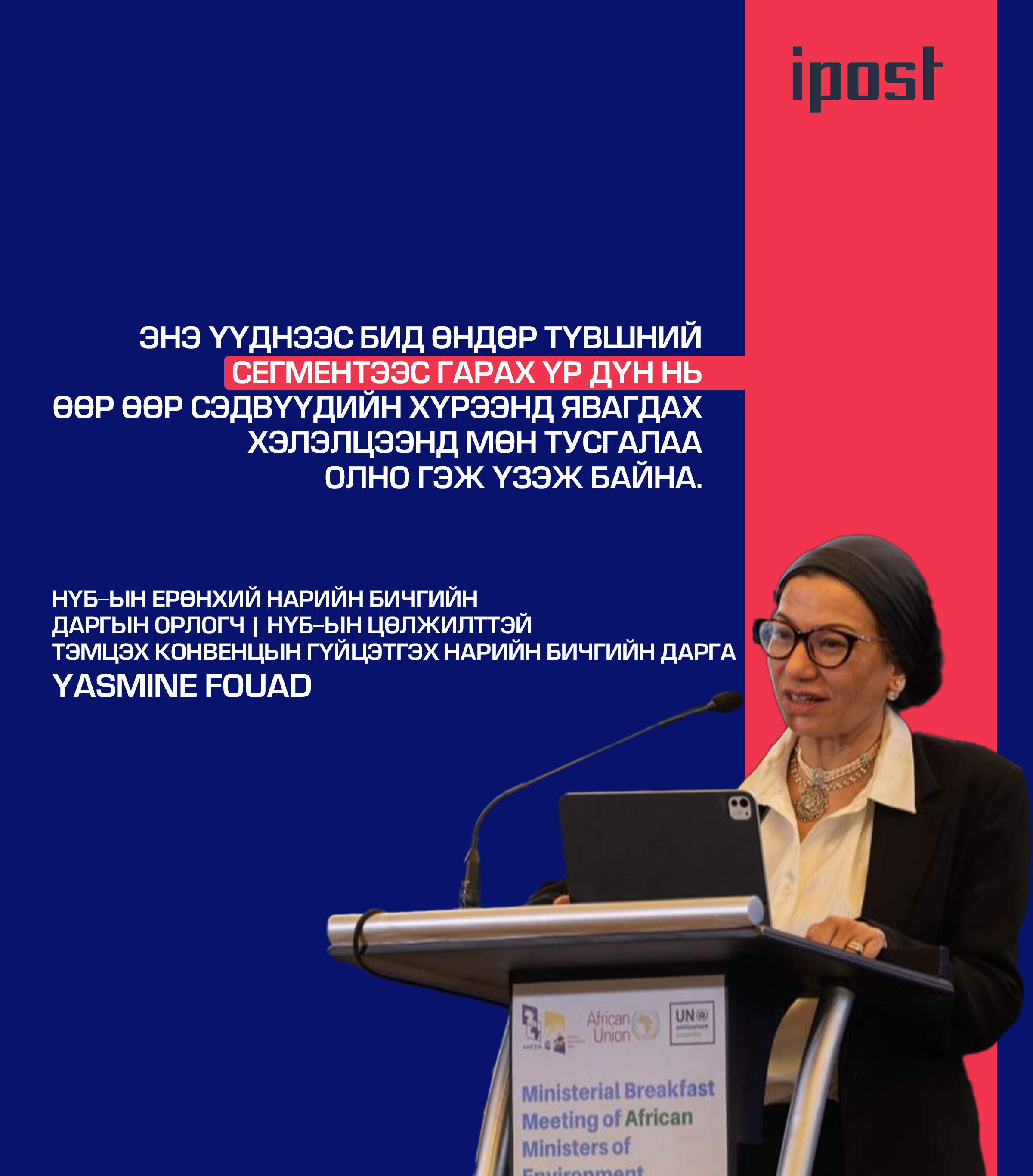 Yasmine Fouad 
НҮБ-ын Ерөнхий нарийн бичгийн даргын орлогч | НҮБ-ын Цөлжилттэй тэмцэх конвенцын Гүйцэтгэх нарийн бичгийн дарга 