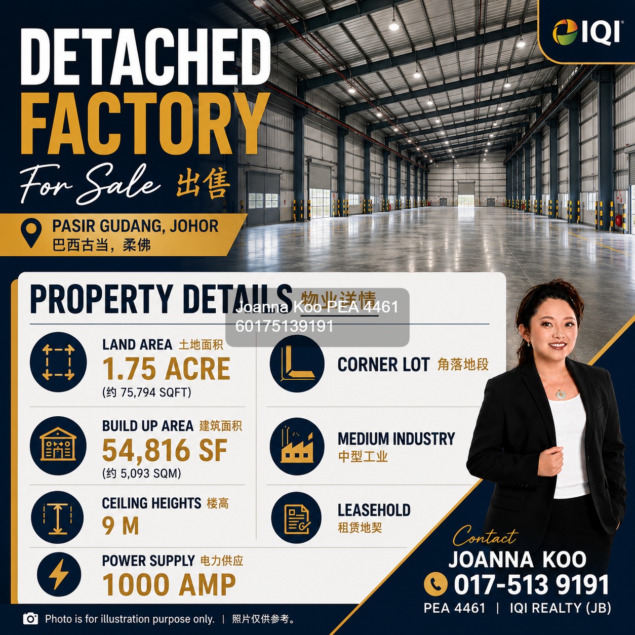 1,000 Amp Detached Factory Pasir Gudang for Sale