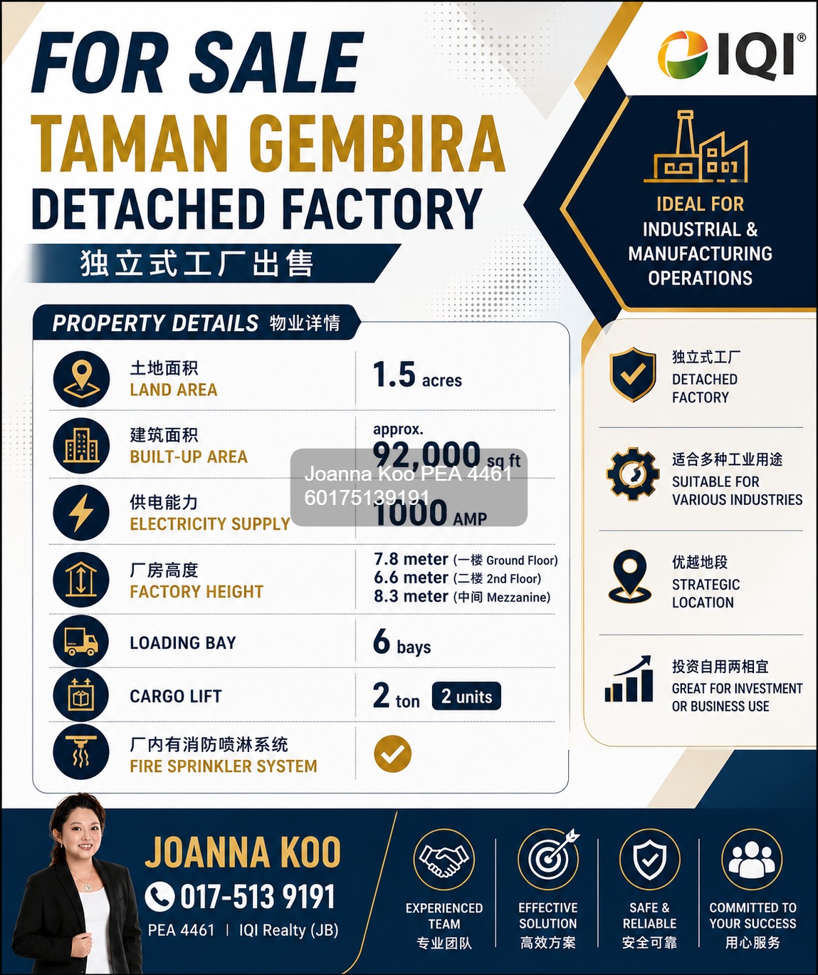 1000 Amps Taman Gembira Detached Factory for Sale