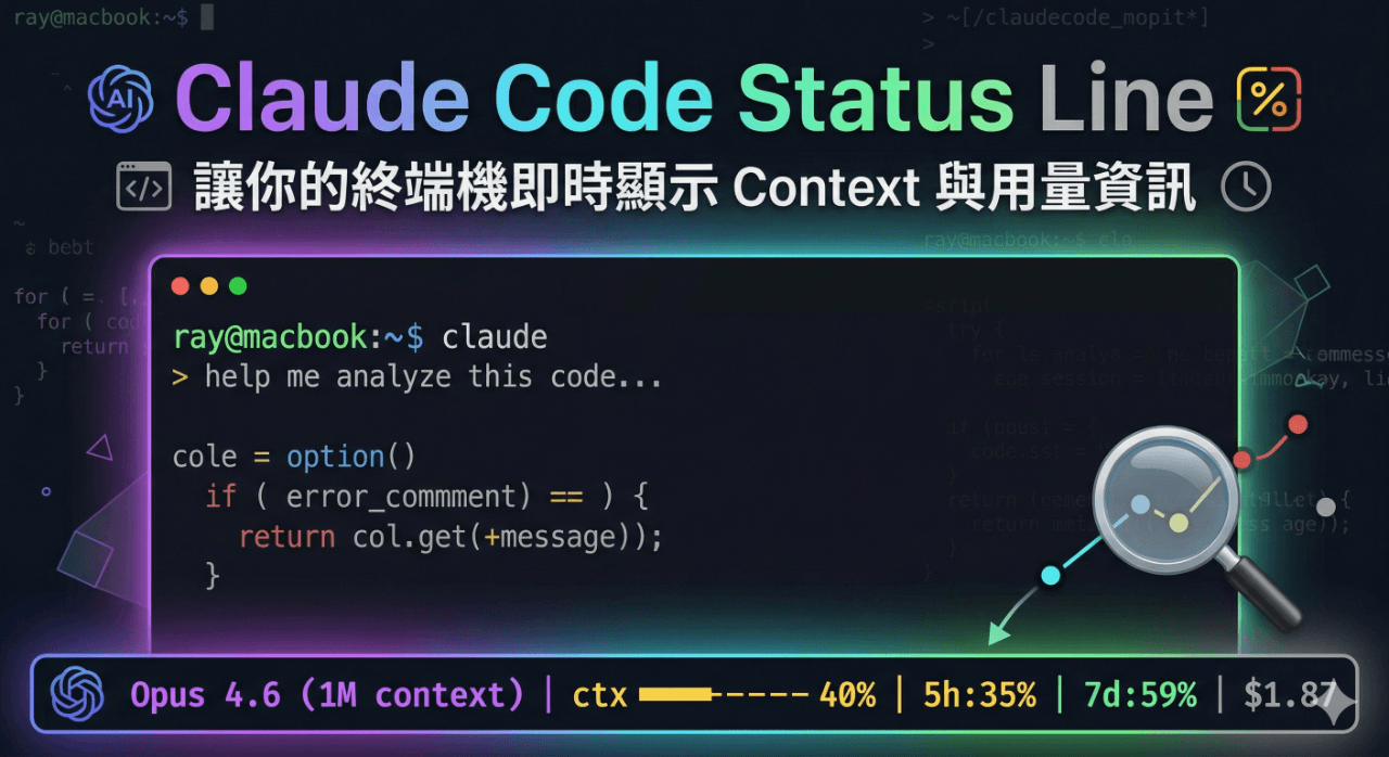 Claude Code Status Line 設定教學：在終端機即時監控 Context 用量與 Rate Limit