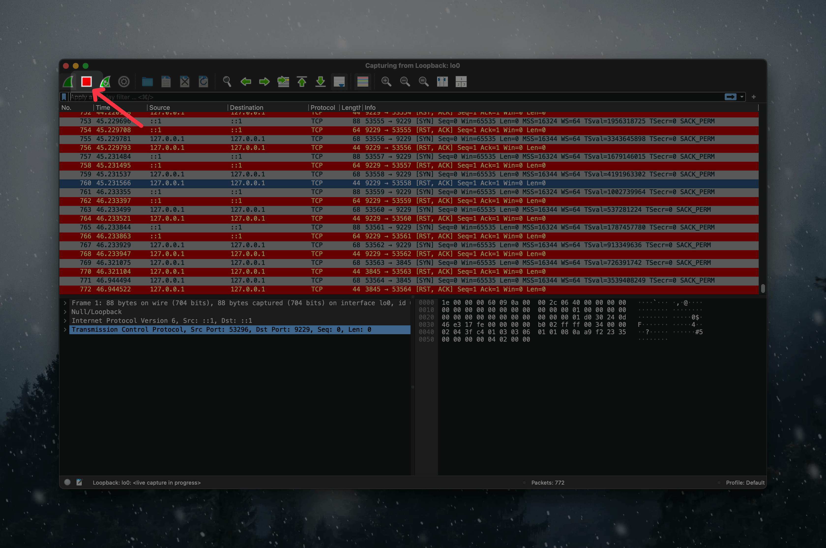 Wireshark 停止監控網路流量