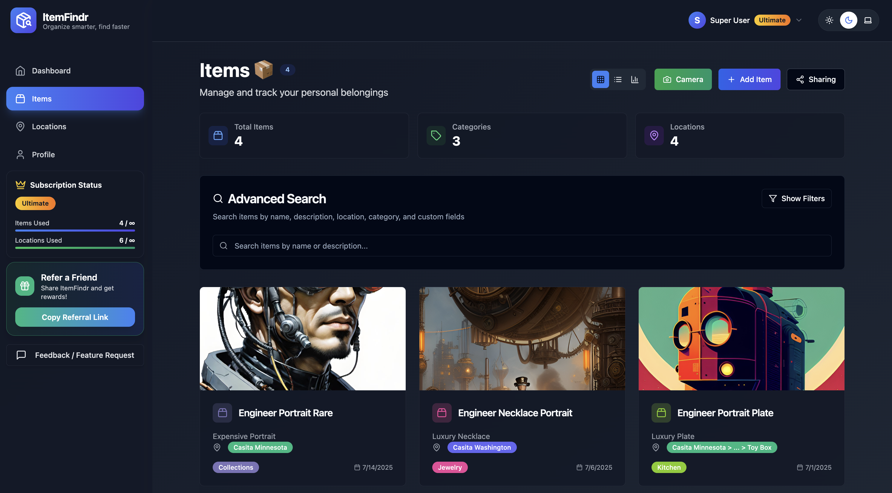 Item Management Screenshot