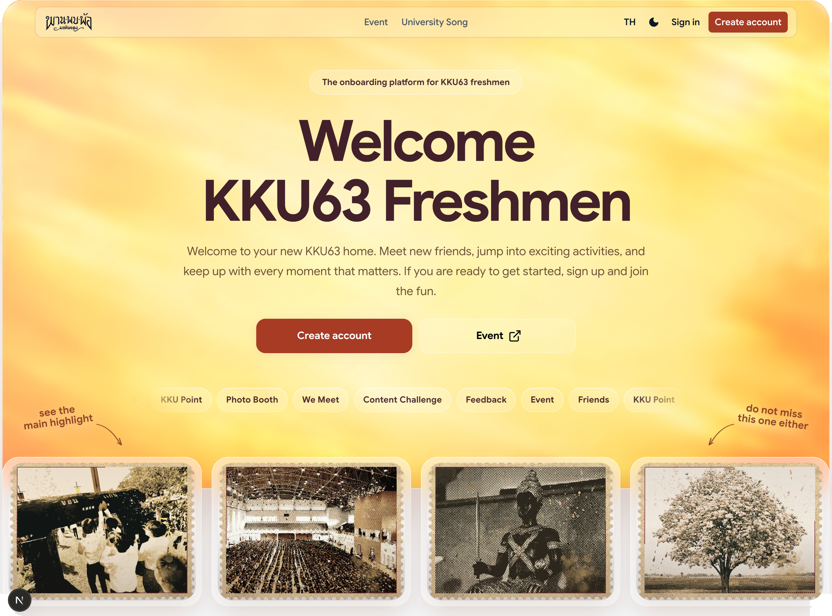 KKU63 — the welcome platform as students first see it.