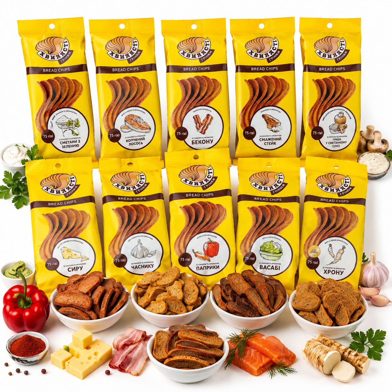 Грінки Bread Chips 75г ТМ "Хвилясті"
