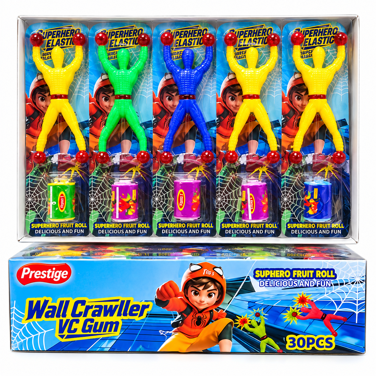 Жуйка та іграшка чоловік-павук Wall Crawller 30шт