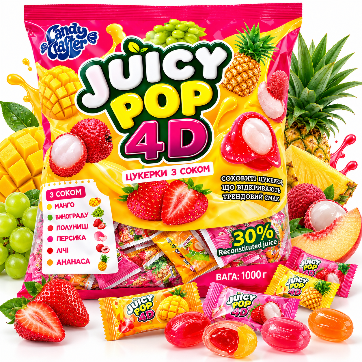 Цукерки з соком Juice Pop 4D 1кг