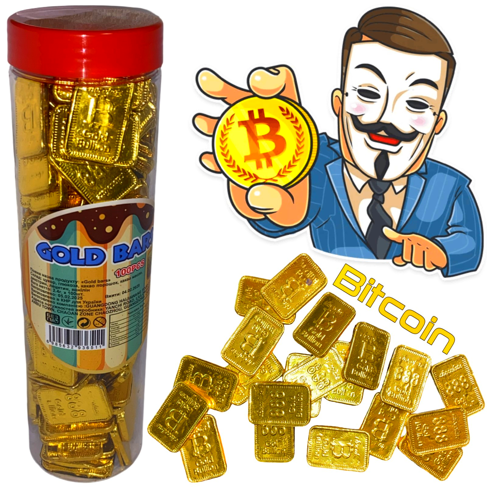 Монети Біткоїн колба шоколад 100шт