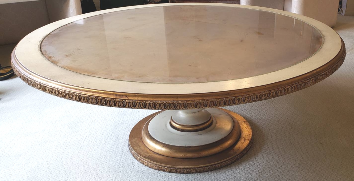 Free Delivery - Vintage Hollywood Regency Gold Gilt Wood & Glass Coffee Table  Image #1 | Ivy Store