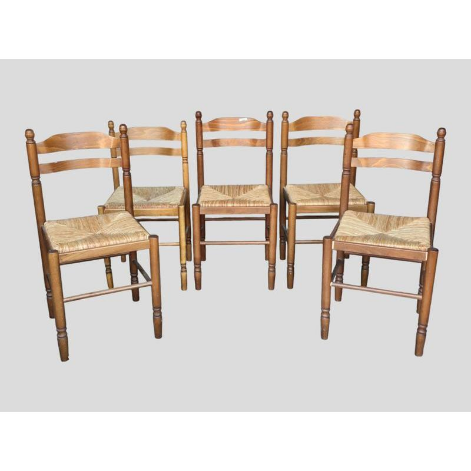 Free Delivery - 5 Vintage Wood & Rush Seat Dining Chairs image | Ivy Store