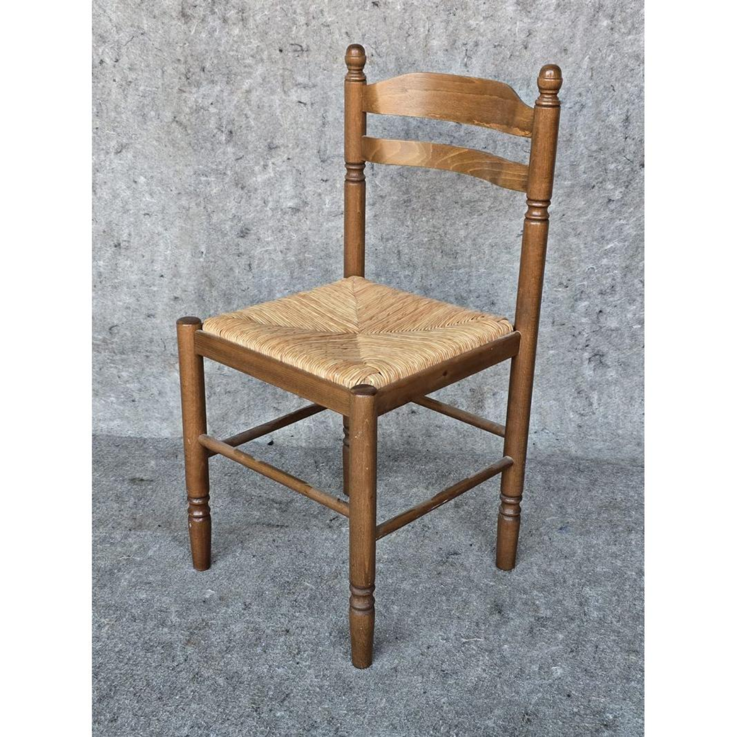 Free Delivery - 5 Vintage Wood & Rush Seat Dining Chairs image | Ivy Store