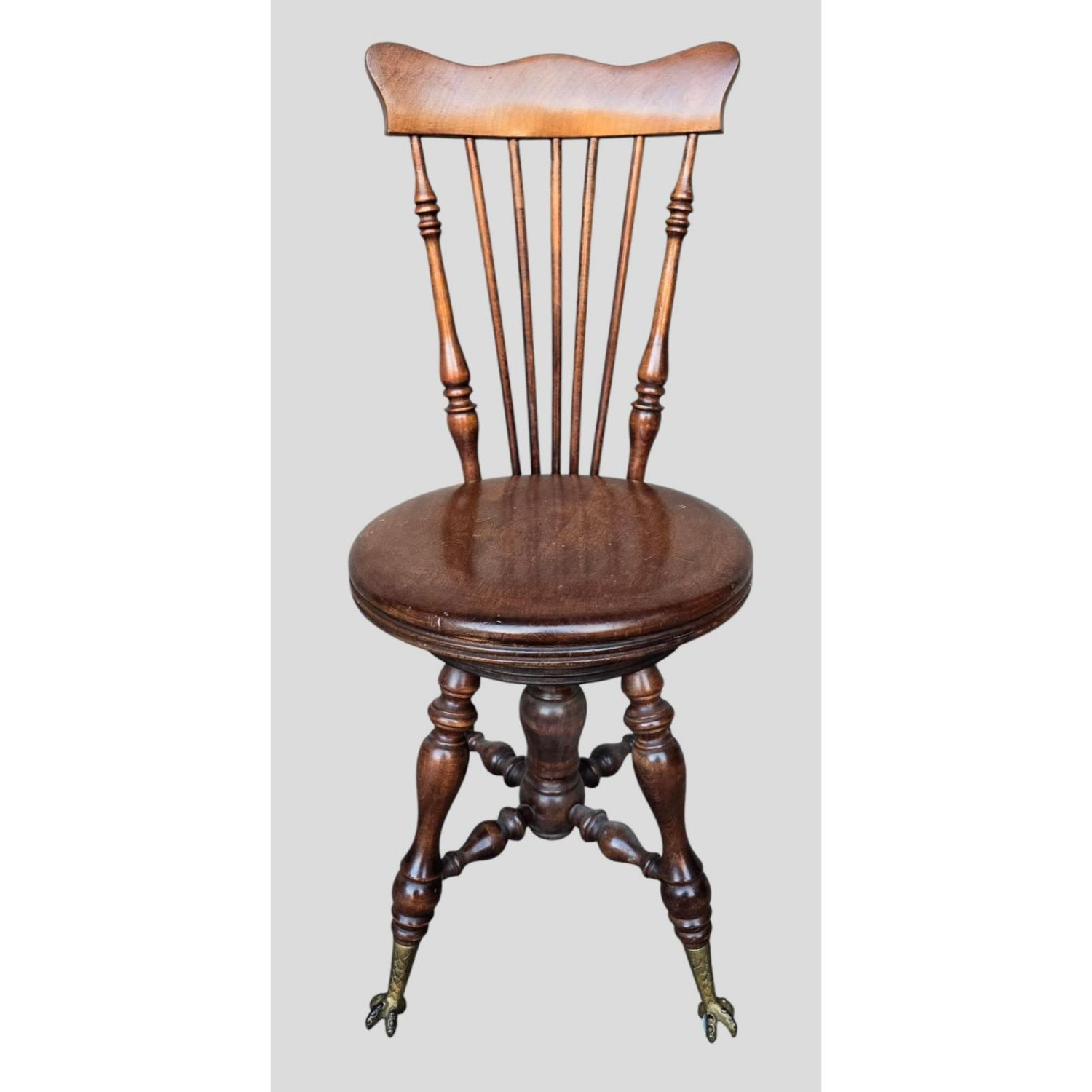 Free Delivery - Antique Wood Swivel Piano Stool Side Spindle Back Chair  Image #2 | Ivy Store