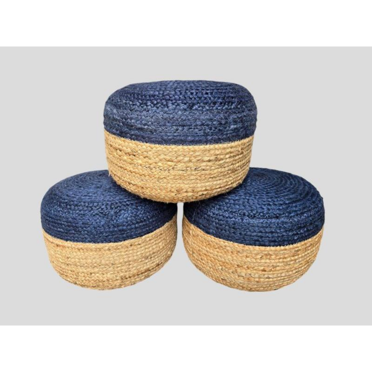 Free Delivery - 3 Sisal Bicolor Ottomans Poofs Hippie Boho Image #1 | Ivy Store